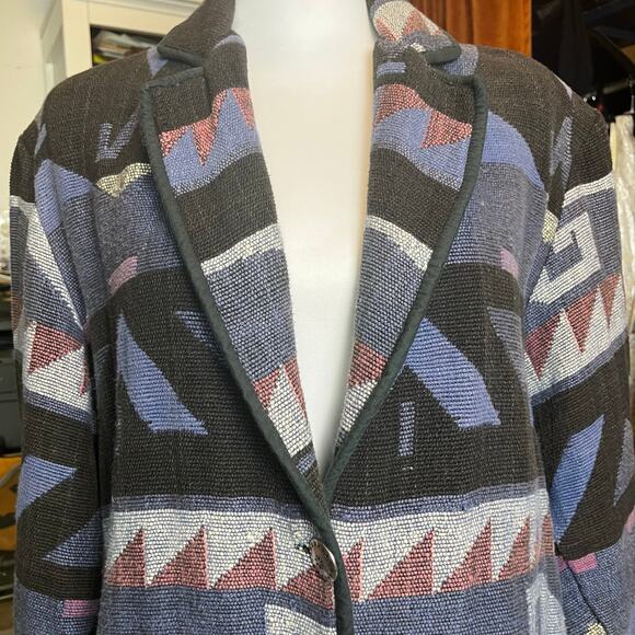 Vintage Southwestern Knit Blazer L Grandpacore Cabincore Rustic Grandpa Style - Picture 4 of 7